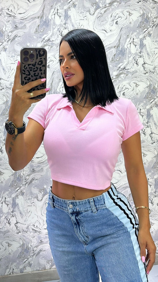 Crop Polo Essential – rosa