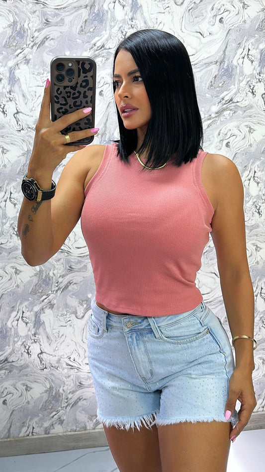 Crop Tank Basic – Salmón