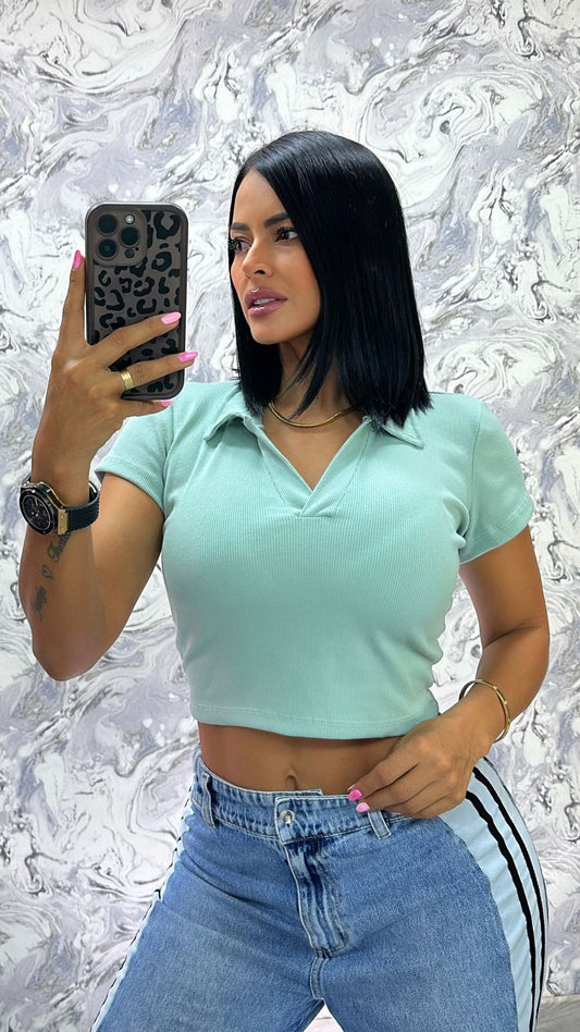 Crop Polo Essential – verde